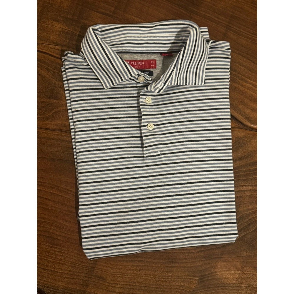 Cremieux Men's Slim Fit Supima Cotton Navy, Light Blue Striped Polo Shirt XL